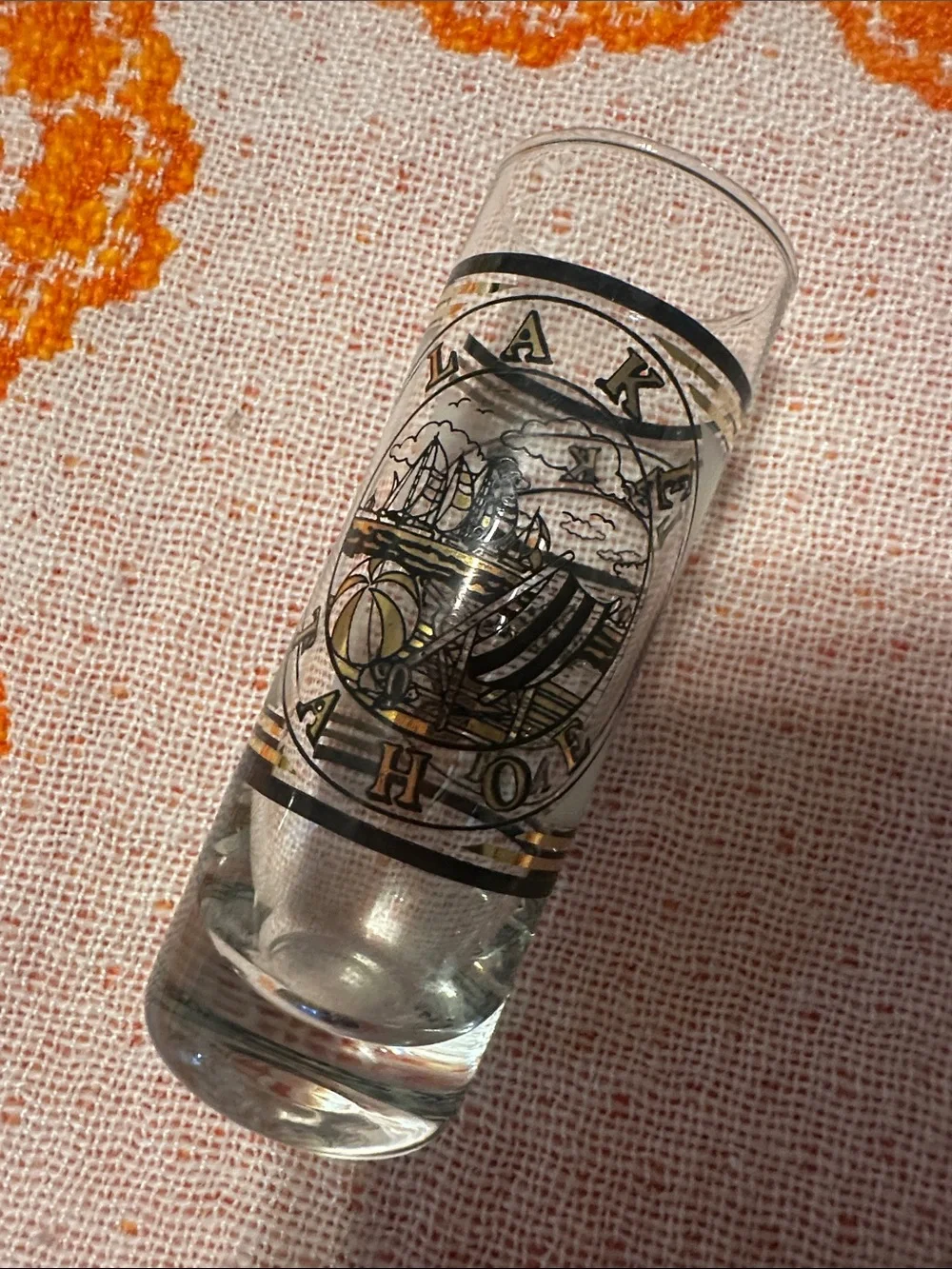Vintage Casino Shot Glass with metallic lettering & design